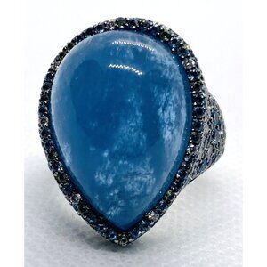 John Hardy 18K 750 White Gold Milky Aquamarine Diamond Ring Size 8